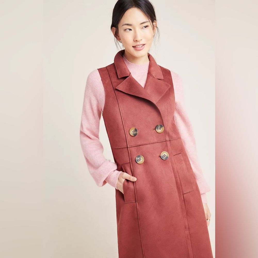 By Anthropologie Maroon Tandy Suede Longline Utility Vest Size Small